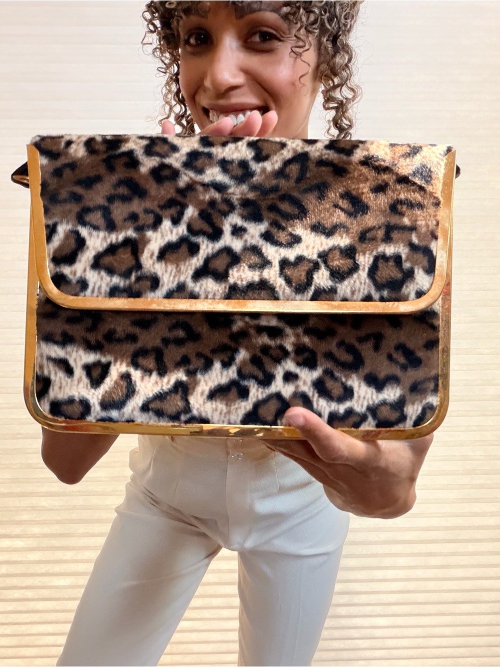 Vintage Leopard Gold Framed Shoulder Bag or Clutch